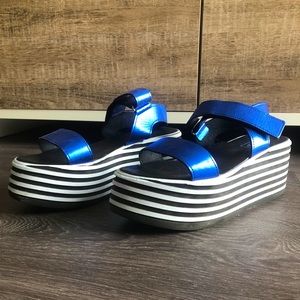 SOLD Platform sandals with metallic blue straps